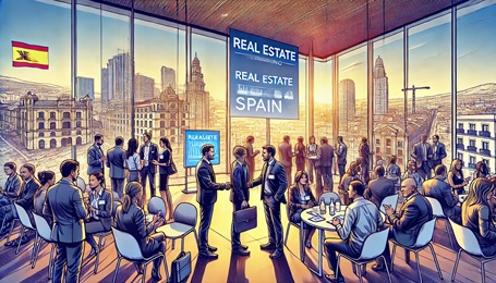 Un'illustrazione di un evento di networking immobiliare in Spagna